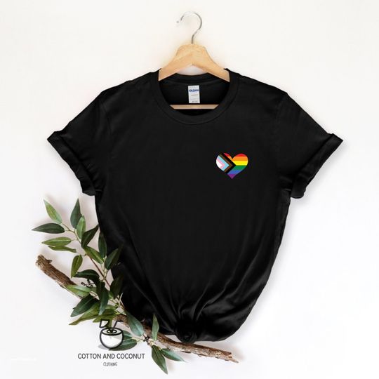 Pride progress tshirt, Rainbow Heart Shirt, Pride Pocket