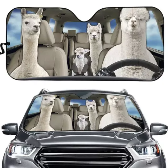 Llamas Family Driving Car Sun Shade