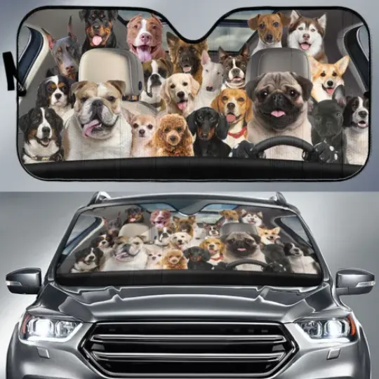 Lots Of Dogs Pug Driving Car Sun Shade