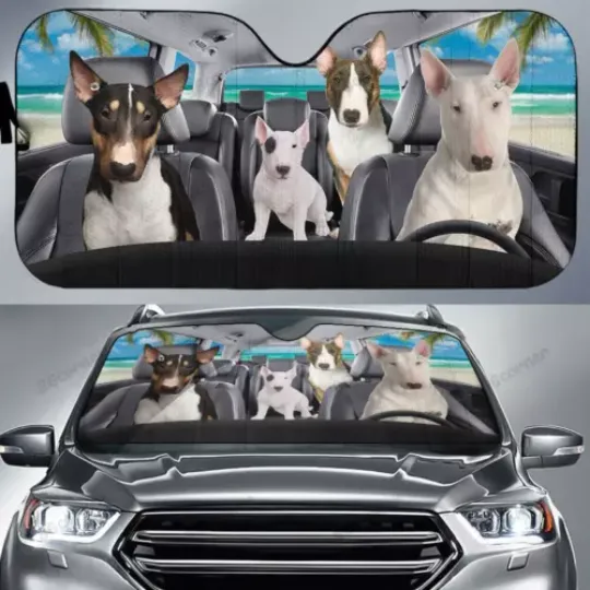 Bull Terrier Family Go On A Trip Car Sun Shade