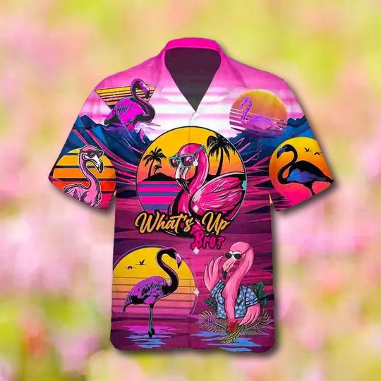 Retro Flamingo Hawaii Shirt, Flamingo Button Up Shirt, Flamingo Beach Aloha Hawaiian Shirt, Cute Flamingo 3D All Over Print Shirt