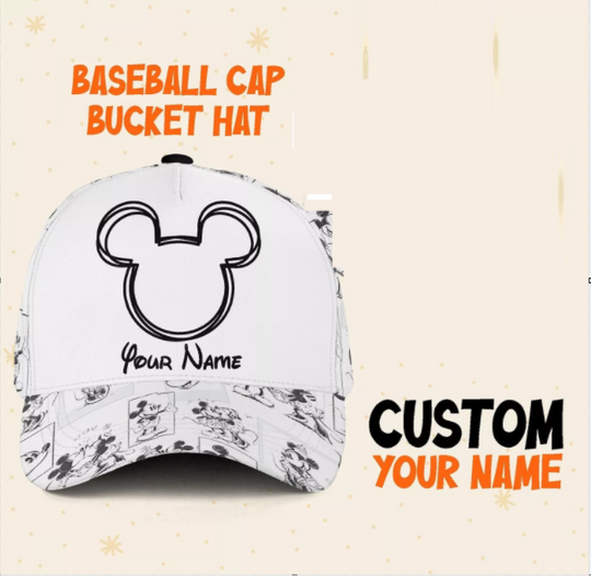Custom Disney Mickey Pattern Cap, Disney Castle Family Hat