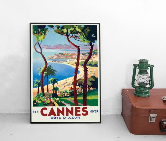 Travel Poster Cannes, France / home decor Wall Art vintage Wall Print Birthday Gift Idea vintage