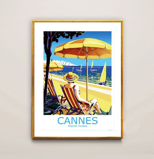 Cannes, French Riviera Travel Poster by Wed - Cannes Poster, Travel Cannes, Wall Decor, Gift Idea