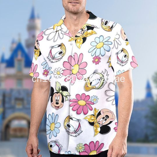 Disneyland Collection Icons Hawaiian Shirt Men Button Up Shirt Mickey Minnie Hawaiian Shirt