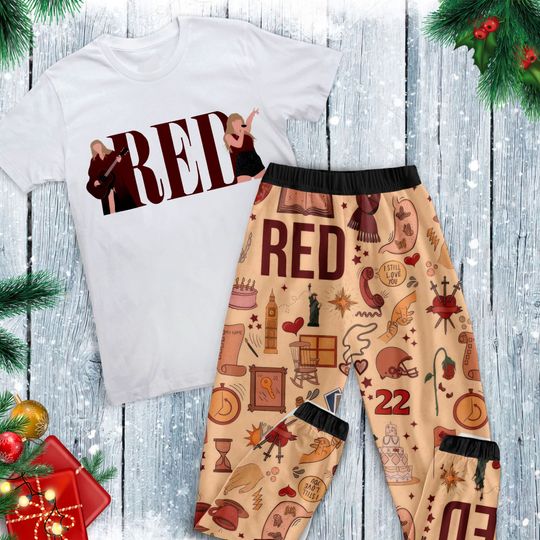 Taylor Red Pajamas Set, Personalized Family Pajamas, Family Christmas Pajamas Set.