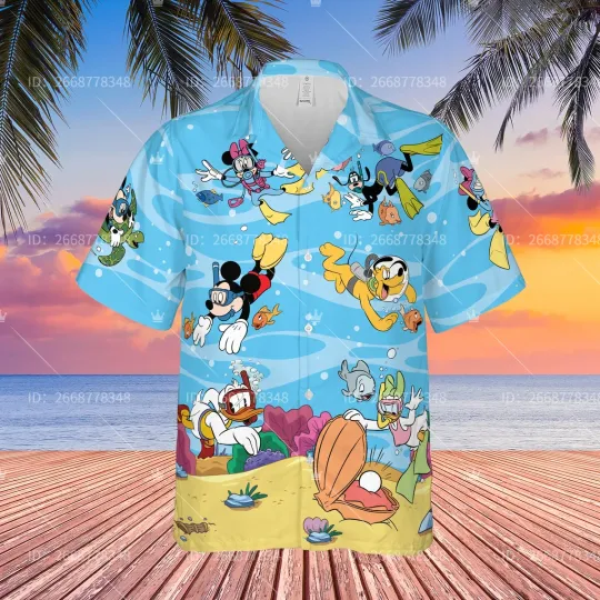 2024  Disney Summer Mickey And Minnie Mouse Hawaiian Shirt Disney Mickey And Friends Family Vacation Holiday Hawai Shirt