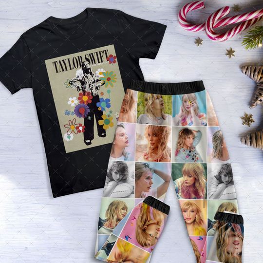 Taylor Flower Pajamas Set, Taylor Personalized Family Pajamas, Eras Tour Pajamas Set