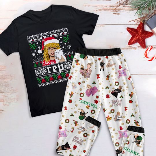 Tayl0r And Cat Pajamas Set, Personalized Family Pajamas, Family Christmas Pajamas Set