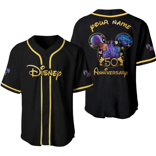 Disney 50th Anniversary Mickey Mouse Black Rainbow Baseball Jersey Custom Name Disney Hawaiian Shirt