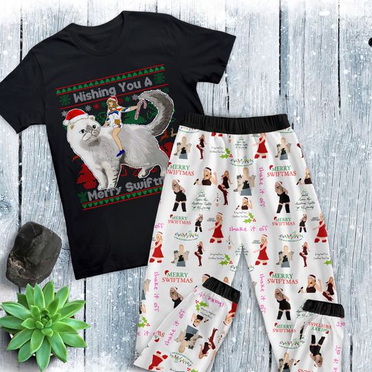 Tayl0r And Karma Cat Pajamas Set, Personalized Family Pajamas, Family Christmas Pajamas Set