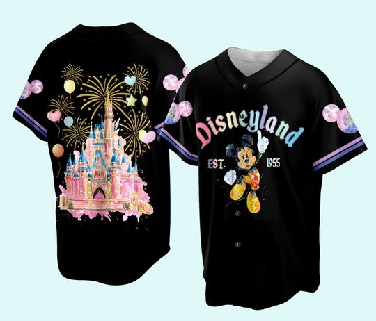 New Disney 50th Anniversary Mickey Mouse Black Rainbow  Custom Baseball Jersey
