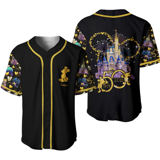 Disney 50th Anniversary Mickey Mouse Black Rainbow Baseball Jersey Custom Name Disney