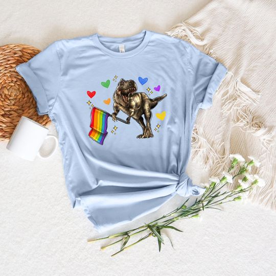 LGBT Kids Shirt, Rainbow Shirt, Dinosaur Shirt, Trans Pride, Youth Rainbow LGBT Tee