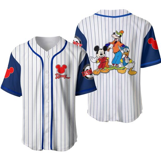 Disney White Red Baseball Jersey, Donald Mickey Minnie Goofy Baseball  shirt 3D T-shirt