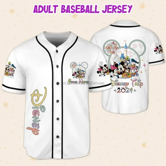 Disney Baseball Mickey  Baseball Shirt Cartoon Print Baseball Jersey Shirts
