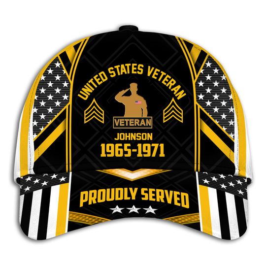 Personalized Proudly Served US Veteran Cap, Proud Veteran Hat, Adjustable Baseball Cap, US Military Cap Gift For Dad