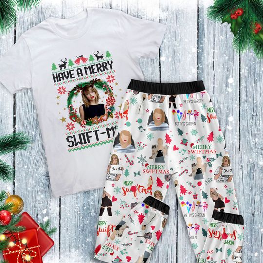 Have A Merry Swift-Mas Pajamas Set, Taylor Family Pajamas, Eras Tour Pajamas Set