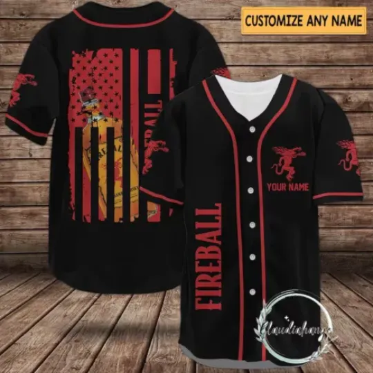 Personalized Fireball Jersey Shirt, Fireball Whiskey Baseball Uniform