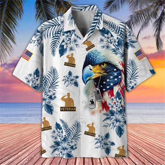 Veteran Beach Tropical Hawaii Shirt, Soldier Patriotic Aloha Shirt, Proud Veteran Hawaiian Shirt, Veterans Day Gift Idea, Dad Gift