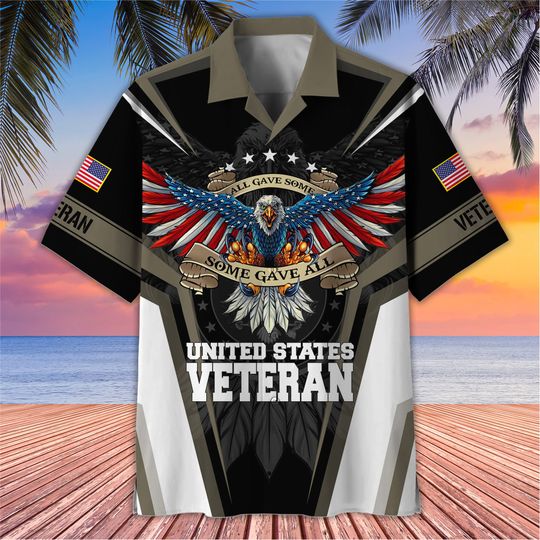 US Veteran Bald Eagle Shirt, Veteran Memorial Day Hawaiian Shirt, Soldier Tropical Shirt, Memorial Day Gift Ideas, Gift for Father