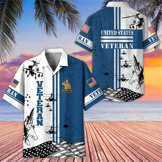 Veteran Beach Tropical Hawaii Shirt, Soldier Patriotic Aloha Shirt, 2-sided Veteran Hawaiian Shirt, Veterans Day Gift Idea, Dad Gift