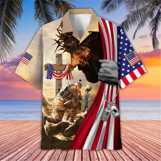 Jesus Veteran Hawaiian Shirt, Soldier Patriotic Aloha Shirt, Summer Hawaii Shirt, Gift For Veteran, Father's Day Gift, Vet Memorial Day