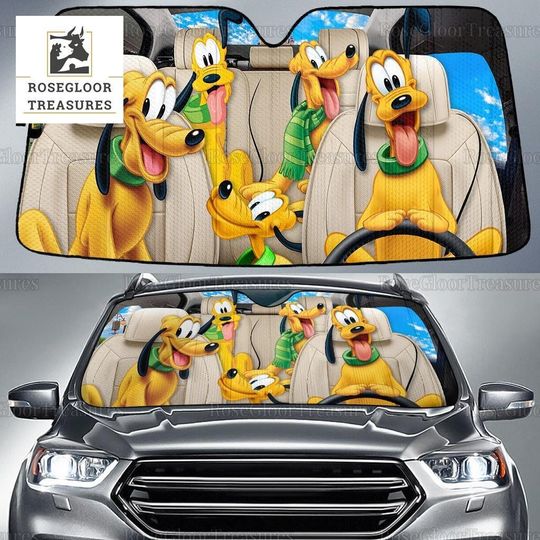 Pluto Auto Sun Shade, Dog Yellow Car Windshield, Disney Cartoon Driving Sun Shades