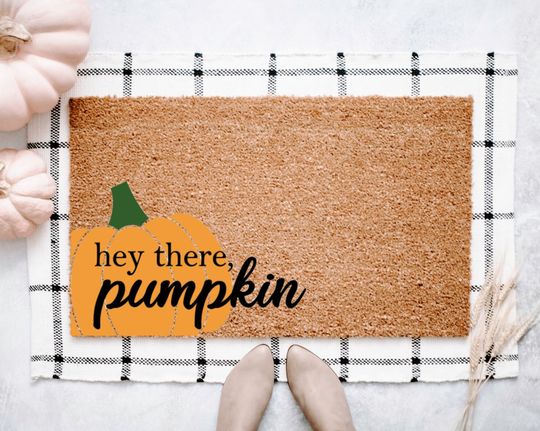 Hey There Pumpkin Welcome Mat, Halloween Door Mat, Personalized Gift, Cute Funny Doormat
