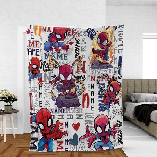 Personalized Name Blanket, Spider Man Friends Blanket comic, Custom Cartoon Blanket