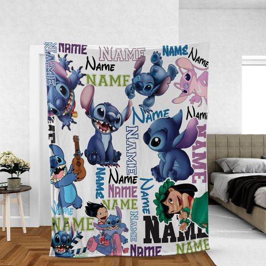 Personalized Kid Name Blanket, Stich Movie Blanket, Personalized Disney Stitch Blanket