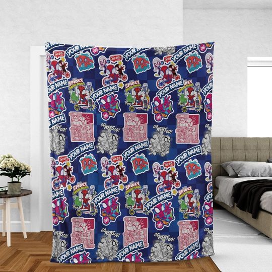 Personalized Spidey and His Amazing Friends Blanket,Spidey Comic Sticker cute Birthday Blanket