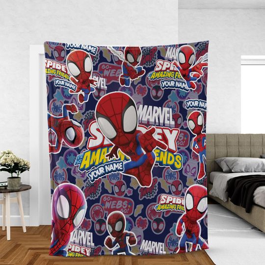 Personalized Name Blanket,Spidey and his Amazing Friends cute Blanket, Superhero Blanket