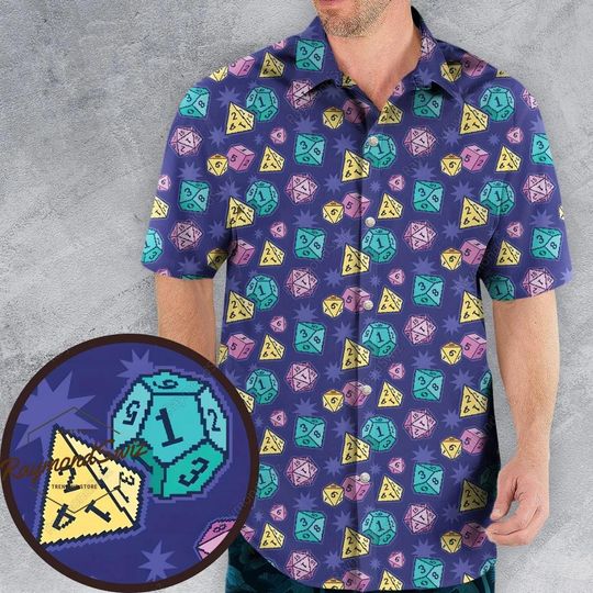 Dnd Hawaiian Shirt, Pixel Dice Dungeons And Dragons Hawaiian Shirt