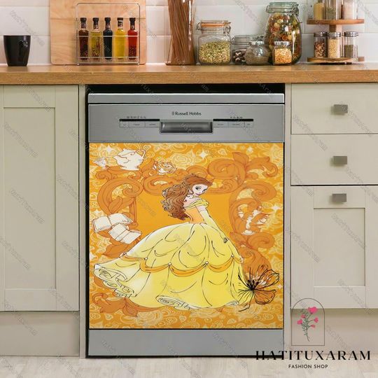Belle Princess Dishwasher Sticker, Belle Dishwasher Decal, Beauty And Beast Decor Home