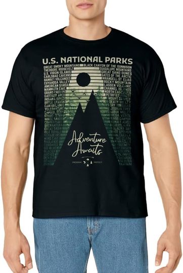National Parks List US Park Vintage Camping Hiking Men Women T-Shirt