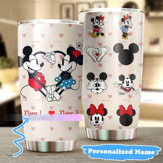 Personalized Mickey And Minnie Tumbler, Minnie Mouse Tumbler, Valentine's Day Tumbler, Disney Couple Tumbler