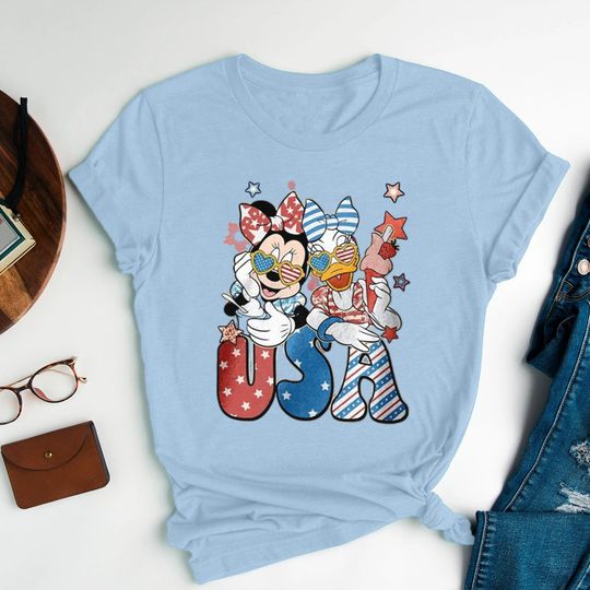 Cute USA Mouse and Duck 4th Of July Shirt, Happy Independence Day Retro