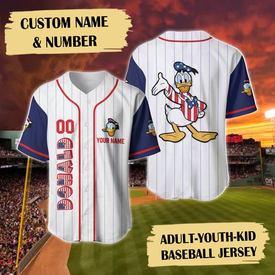 Personalized Cartoon Duck Baseball Jersey Shirt, Independence Day July 4th