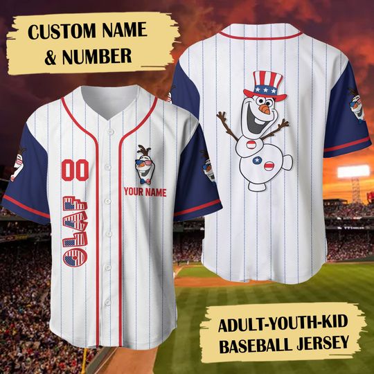 Olaf July Day Baseball Jersey Custom, Frozen 4th July Baseball Jersey