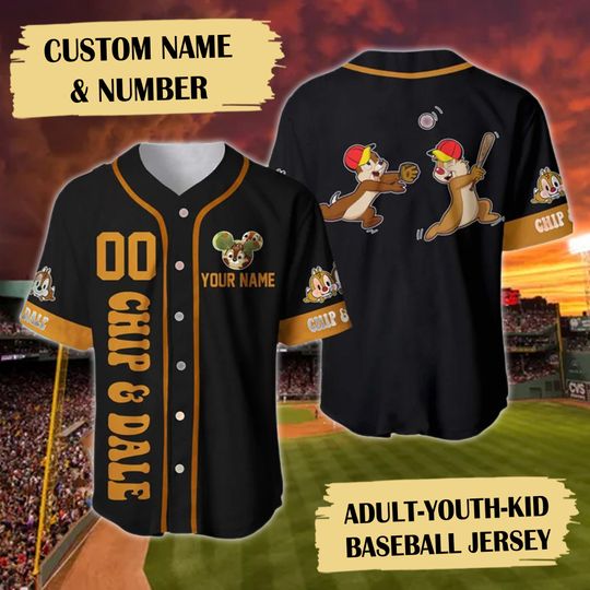 Custom Name & Number Chipmunk Brothers Baseball Jersey, Animated Animal