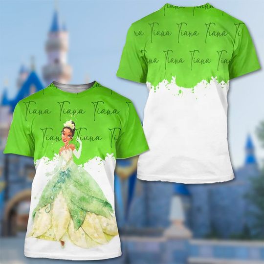 Tiana Princess Green Watercolor Glitter 3D T-shirt