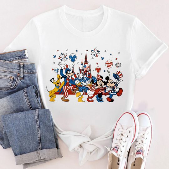 Animated Mouse And Friends 4th Of July Shirt, Retro Cute Mouse Balloon Independence Day