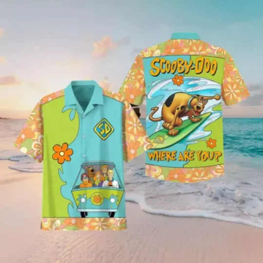 Scooby Doo Where Are You Scooby Doo Surfing Mystery Machine Hawaiian Shirt