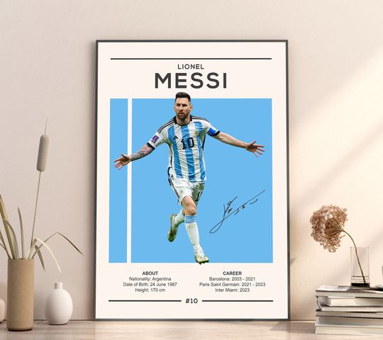 Lionel Messi Poster, Argentina Soccer Print, Sports Poster, Football Player Poster
