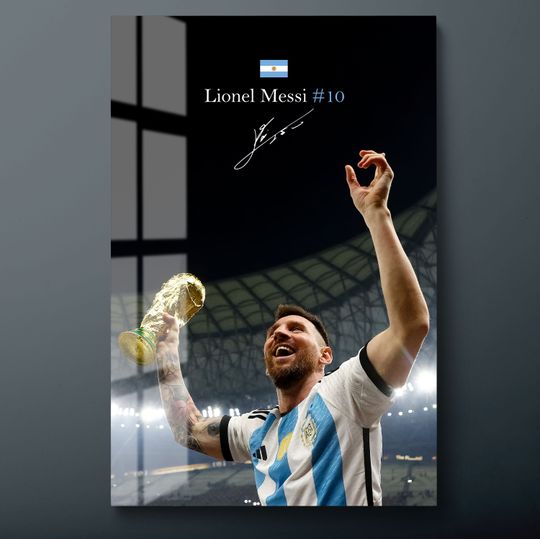 Lionel Messi Poster, World Cup Glass Wall Decor, Football Player