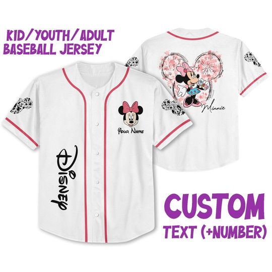 Personalize Minnie Music, Custom Kids, Youth, Adult Disney Baseball Jersey