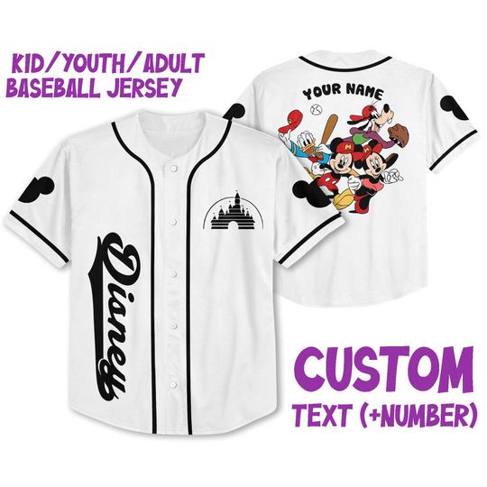 Personalize Mickey Castle Logo White, Custom Kids, Youth, Adult 3D Disney Baseball Jersey