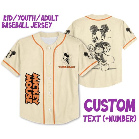Personalize Mickey Classic Sketup, Custom Kids, Youth, Adult 3D Disney Baseball Jersey