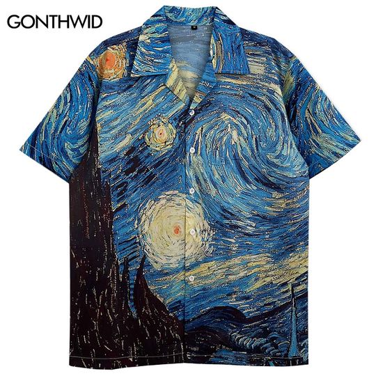 Retro Van Gogh Starry Night Graphic Hawaiian Shirt